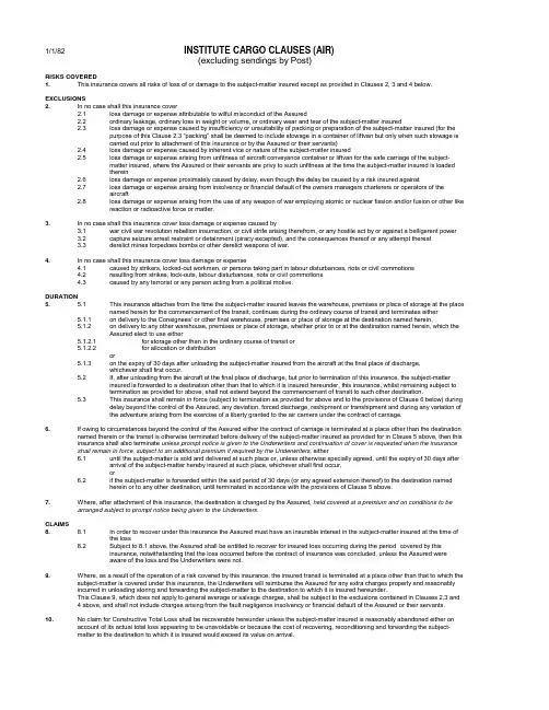 INSTITUTE CARGO CLAUSES (AIR)