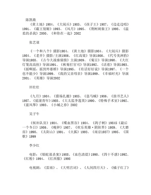 北京电影学院第五代导演主要作品年表