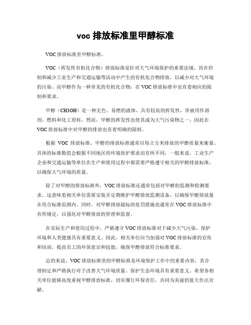 voc排放标准里甲醇标准