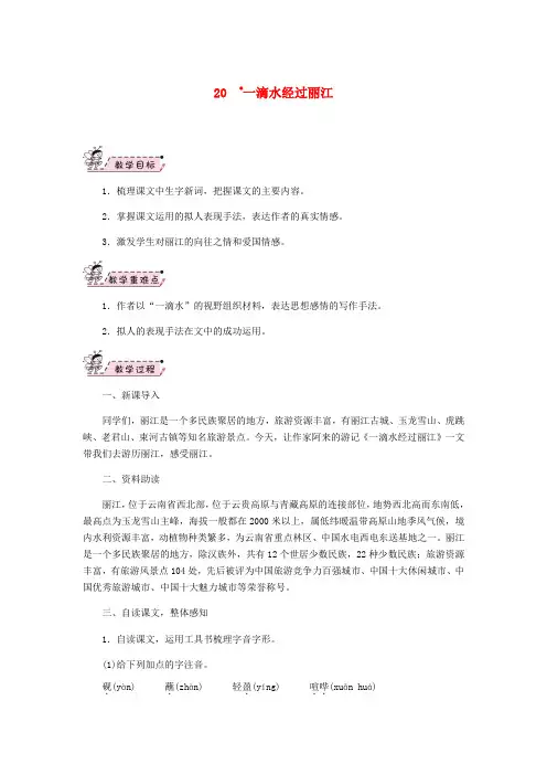 八年级语文下册第五单元一滴水经过丽江教案新人教版