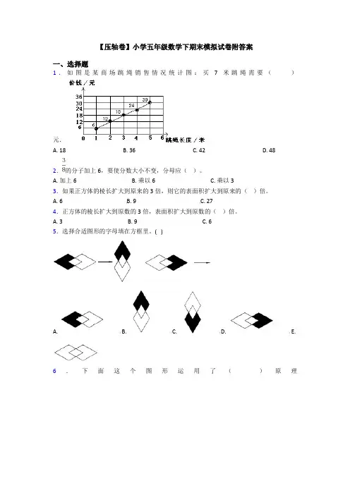 【压轴卷】小学五年级数学下期末模拟试卷附答案