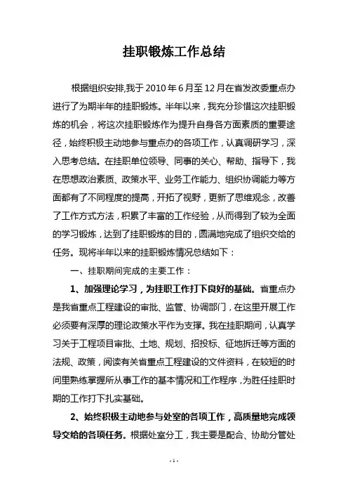 挂职锻炼工作总结 2