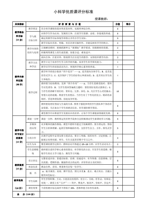 科学优质课评分标准