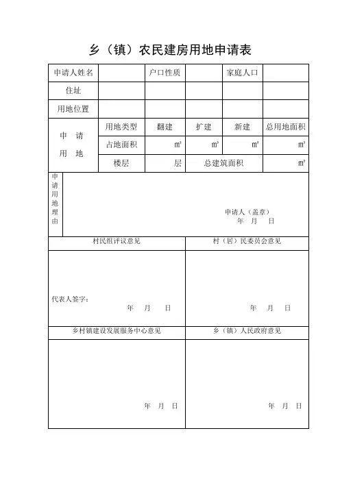 乡镇农民建房用地申请表