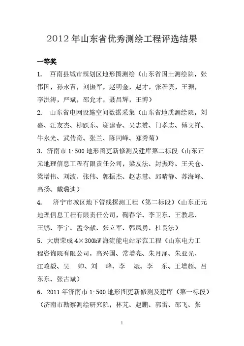 【VIP专享】2012年山东省优秀测绘工程评选结果
