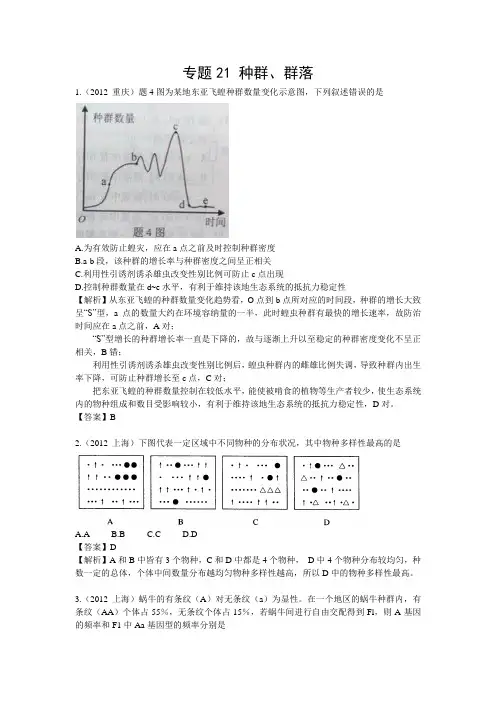 2012生物高考真题汇编7(种群群落,生态系统的结构和功能,生态系统的稳定性,生态环境的保护)