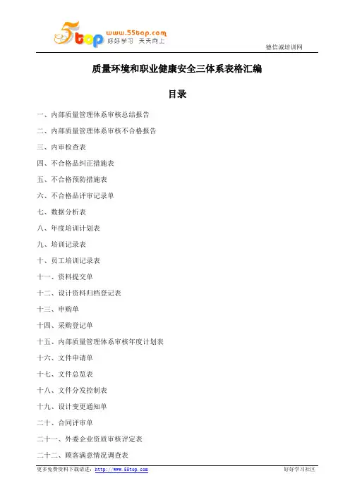 质量环境和职业健康安全三体系表格汇编