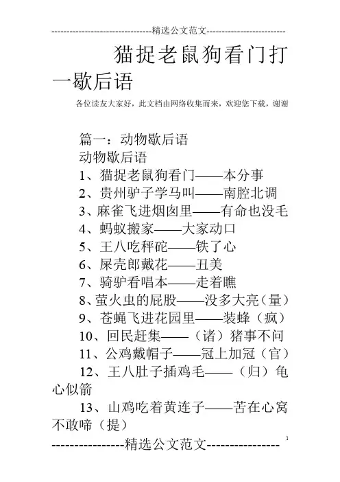 猫捉老鼠狗看门打一歇后语