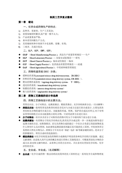 制药工艺学重点整理 2