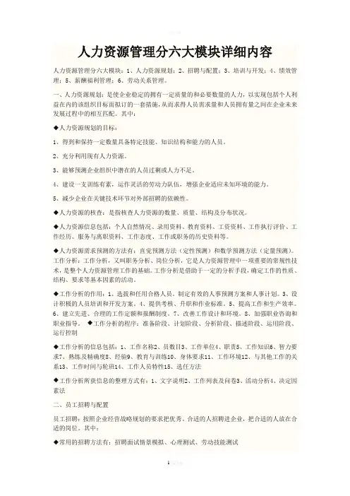 人力资源六大模块详细内容