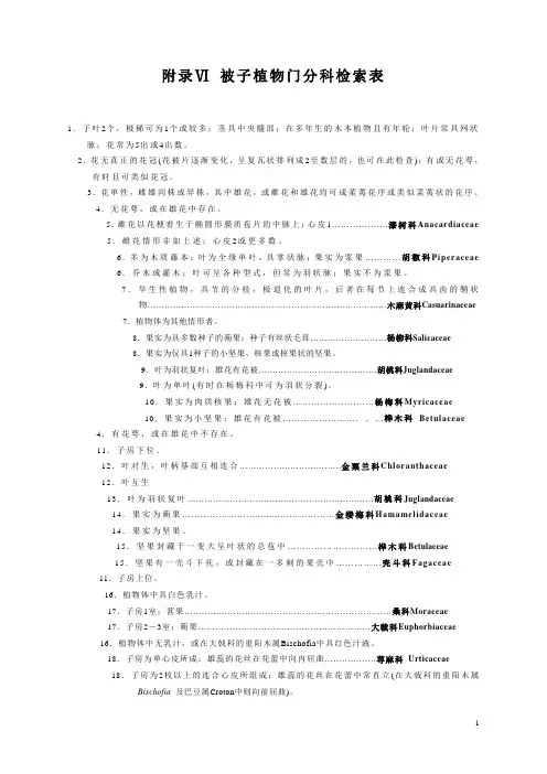 附录Ⅵ 被子植物分科检索表