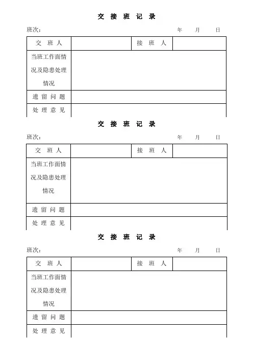 瓦检员井下交接班记录