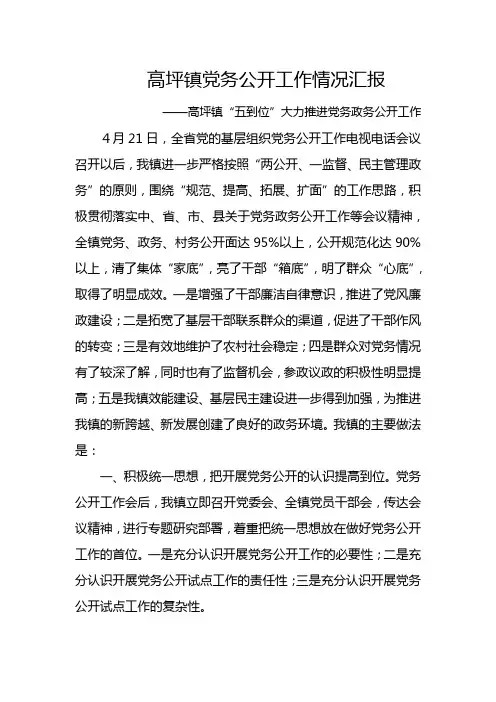 高坪镇党务政务公开工作情况汇报