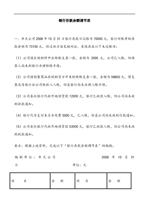 银行余额调节表习题4
