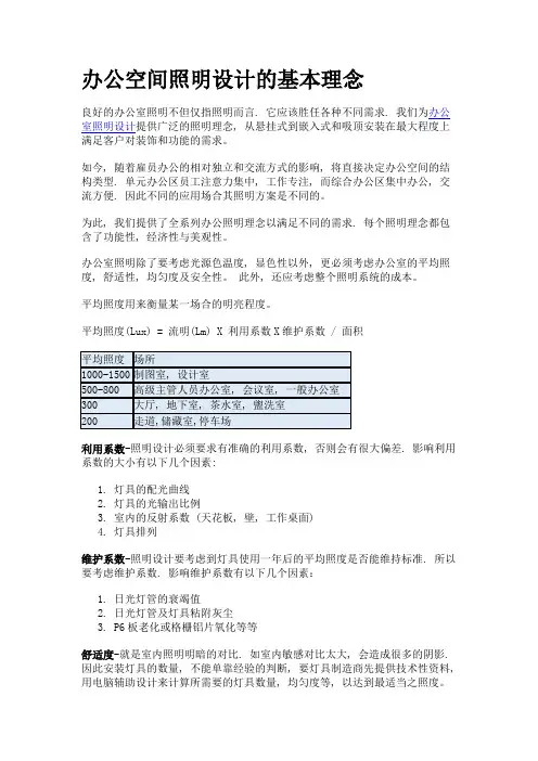 办公空间照明设计的基本理念