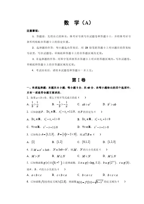 (新教材人教A版2019)2020-2021学年上学期高一期末备考金卷 数学(A卷)