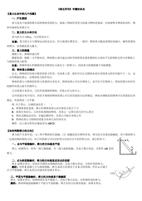 高中物理《相互作用》专题知识点及习题
