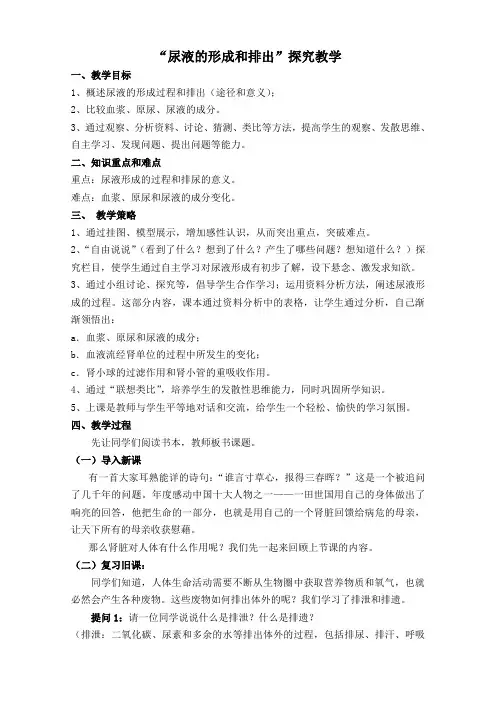 尿液的形成和排出