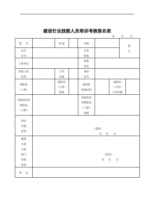 建设行业技能人员培训考核报名表