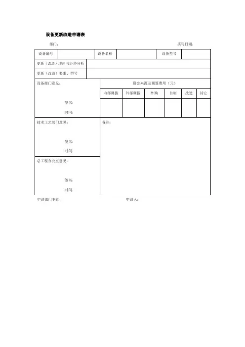 设备更新改造申请表
