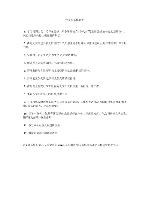 党支部工作职责 