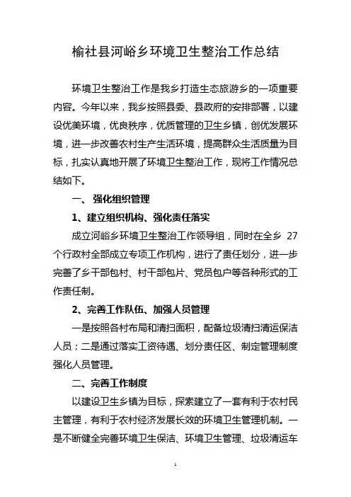 河峪乡环境卫生整治工作总结