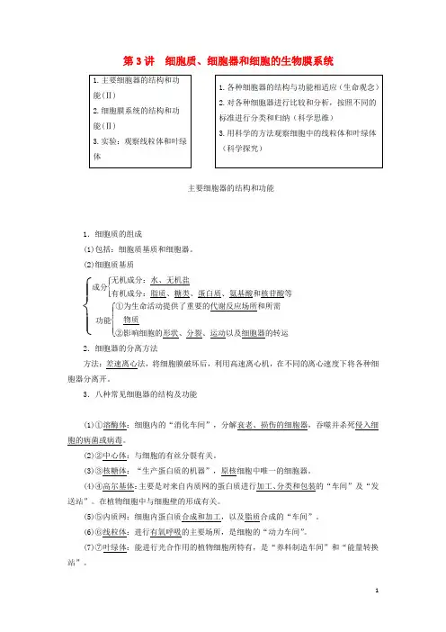 高考生物一轮复习第2单元细胞的结构和功能第3讲细胞质细胞器和细胞的生物膜系统学案苏教版必修1