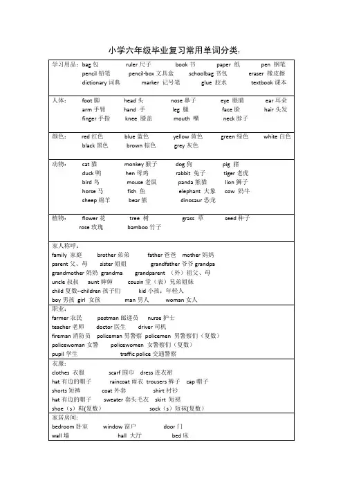 小学湘少版复习资料—单词
