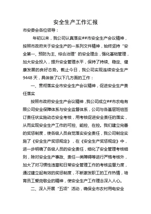 电力安全生产工作汇报