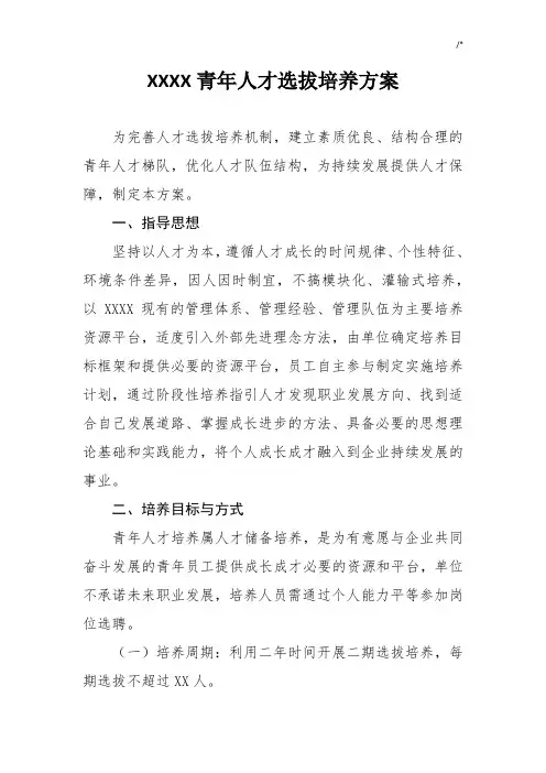 青年人才选拔培养方案计划