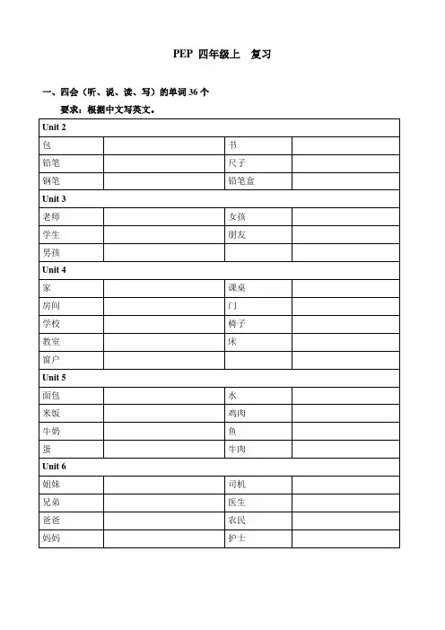 PEP 小学英语四年级上册 期末复习资料