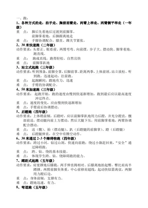 小学体育口诀重点难点