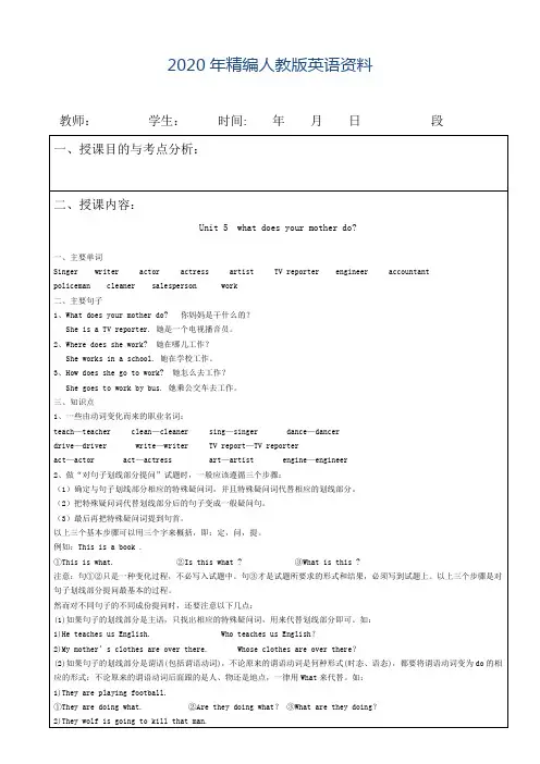 2020年人教版PEP小学六年级上英语Unit5单元知识点整理