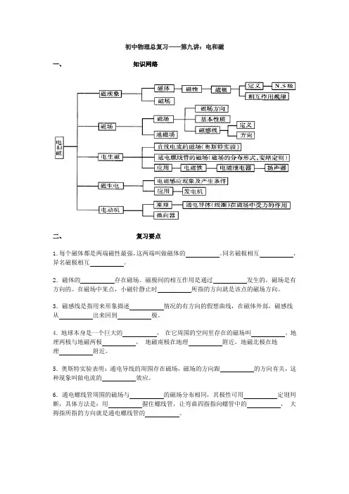 初三物理总复习考点分析提高训练——第九讲：电和磁