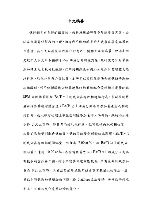 添加钬之钛酸钡陶瓷的制备、分析、及介电性质 - 陶瓷研究室