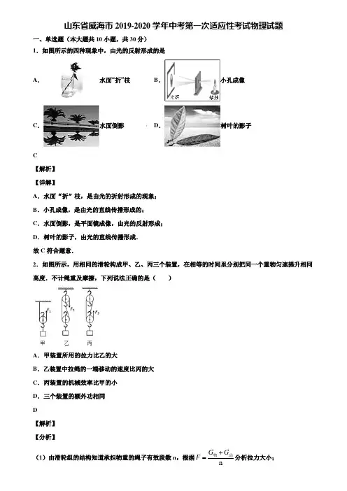 山东省威海市2019-2020学年中考第一次适应性考试物理试题含解析