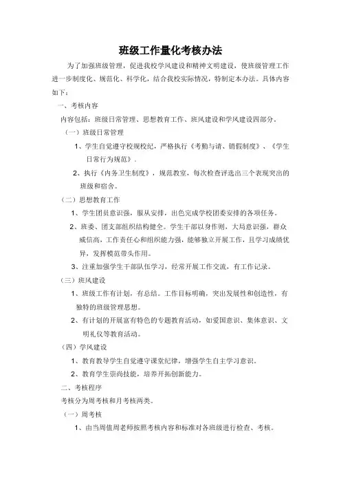 班级管理工作量化考核办法
