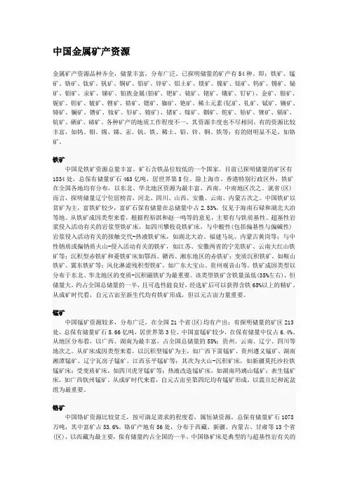 中国金属矿产资源