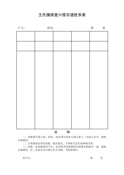 王氏槐荫堂六修宗谱世系表