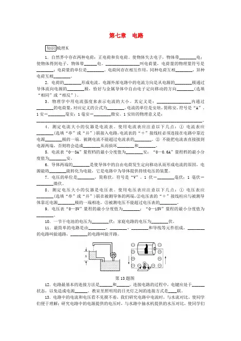 【中考零距离】(上海专用)中考物理总复习 第七章 电路(教材梳理,夯实基础)