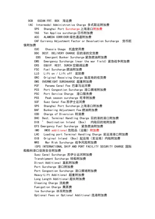 货代中英文对照