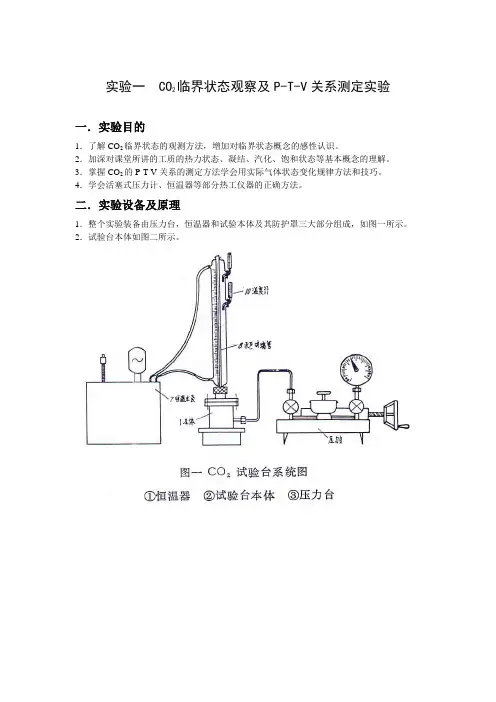 实验一  CO2临界状态观察及P-T-V关系测定实验