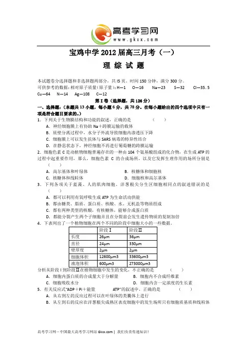 [理综]2009年高考全国卷II理科综合试题及参考答案