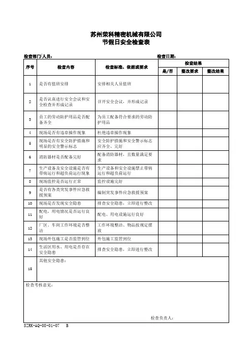 7节假日安全检查表SZRK-AQ-08-01-07