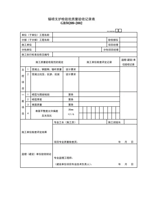锚喷支护检验批质量验收记录表 2