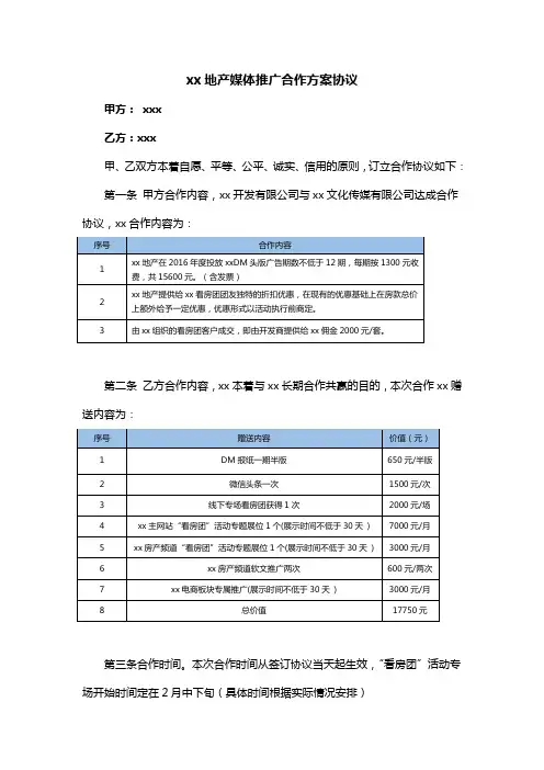房地产媒体推广合作方案协议