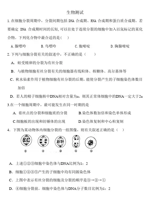 细胞增殖练习题及答案