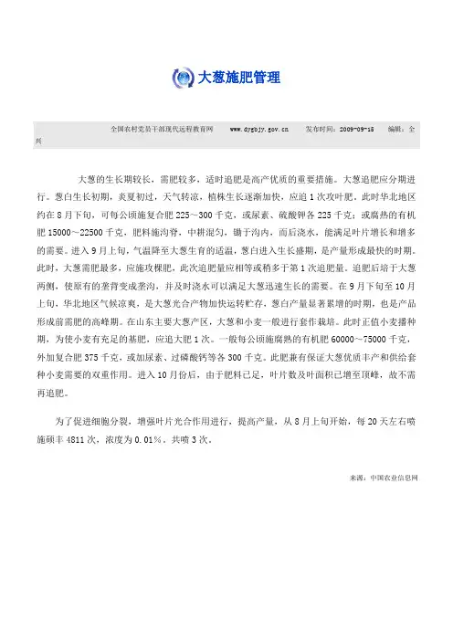 大葱施肥管理