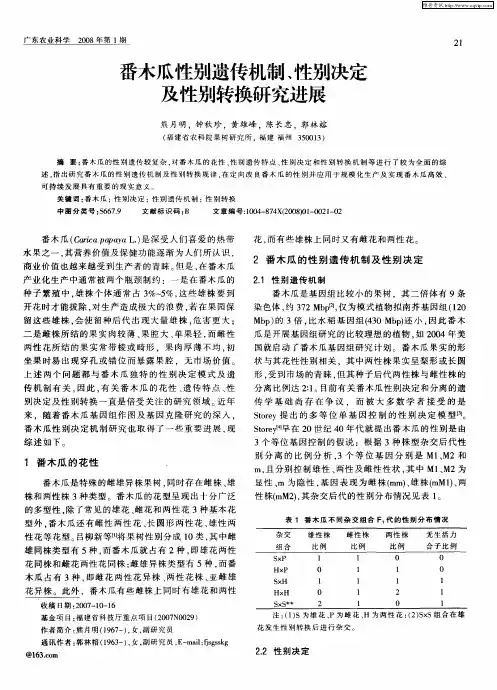 番木瓜性别遗传机制、性别决定及性别转换研究进展