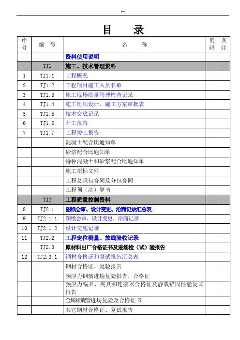 001项目工程资料清单目录